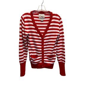 Sweet Girl My Favorite Sweater Red White stripe cardigan size med